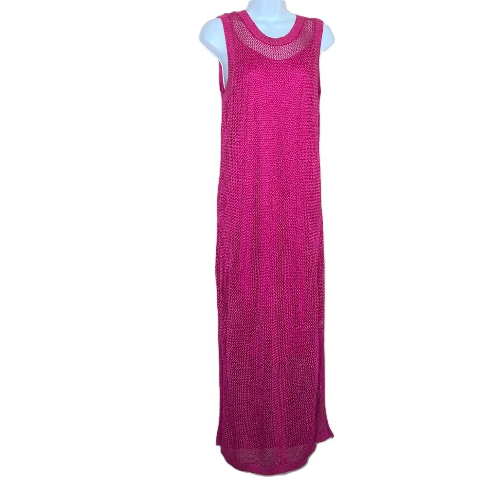 A New Day Dress Pink Metallic Maxi Sleeveless Crochet Lined Stretch NWOT Sz L